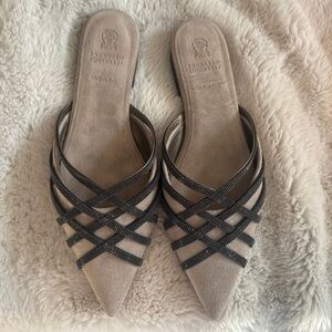 Brunello Cucinelli Women's Cream and Black Mules size 37 NWOT